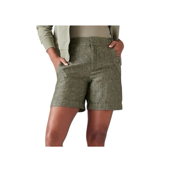 Athleta 100% Linen Voyager Shorts Olive Green SIZE 2 Womens Pockets Casual Chino - Picture 1 of 16